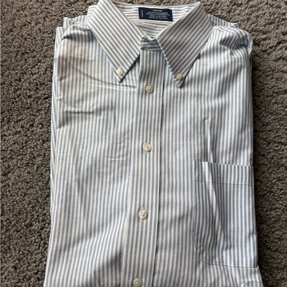 Stafford Men's Striped Dress Shirt - Blue and White